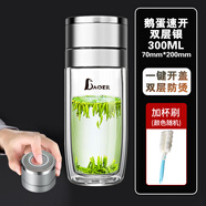 歐蔓若莉保爾鵝蛋玻璃杯男女一鍵開(kāi)蓋雙層加厚防燙車(chē)載水杯子居家辦公茶杯 鵝蛋速開(kāi)雙層銀色300ml+杯刷