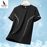 袋鼠夏季新款男士冰絲網(wǎng)眼短袖T恤圓領(lǐng)薄款寬松運動(dòng)透氣半袖體恤大碼 6806黑色 M 【80-105斤】