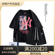 珂梵圖it.new聯(lián)名品牌男士T恤夏季新款短袖體恤衫寬松時尚印花上衣圓領(lǐng) 黑色+黑色短褲 S 均碼