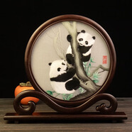 蜀中瑰寶蜀繡雙面刺繡熊貓文創(chuàng)擺件中國(guó)特色禮物送老外出國(guó)成都伴手禮紀(jì)念 爬樹(shù)熊貓（四川成都發(fā)貨）