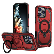 新款適用iPhone16 PRO手機(jī)殼磁吸隱藏式旋轉(zhuǎn)支架防摔蘋果15保護(hù)套 紅色 iPhone 15 PRO