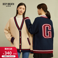 深呼吸DEEP BREATH女裝字母提花寬松粗棒厚純羊毛針織開衫女A400550 藏藍 L (4碼)