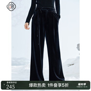 固執(zhí)（OBSTINATE）固執(zhí)2025秋季新款顯瘦百搭絲絨系帶直筒休閑長(zhǎng)褲闊腿褲子女 黑色 M