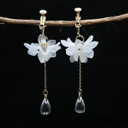 夢(mèng)君宸古裝古風(fēng)古典耳環(huán)宮廷無(wú)耳洞耳夾文藝漢元素花朵 S-7【悠悠】白色耳夾