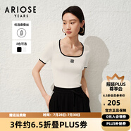 艾諾絲雅詩(shī)商場(chǎng)同款ariose夏季新品時(shí)髦修身方領(lǐng)短袖T恤針織衫女30438197 白色 S