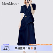 MeetMetro瑪依爾西裝連衣裙女2025春季新款質(zhì)感職業(yè)通勤百褶裙 夏款藏青 S