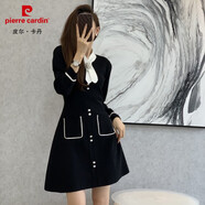皮爾卡丹（pierre cardin）歐洲站2025秋冬新款新款法式修身針織毛衣裙長(zhǎng)袖赫本風(fēng)黑色連衣裙 黑色 S