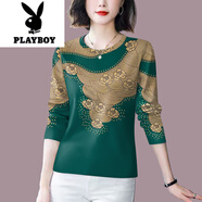 花公子(PLAYBOY)圓領(lǐng)打底衫女2025新款今年流行時尚春秋長袖T恤上衣運動高端氣質(zhì) 139#定位紅色 L 建議85-105斤
