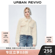 UR秋冬新款女裝慵懶質(zhì)感軟糯毛絨短款翻領(lǐng)外套UYY140019 米白 XS