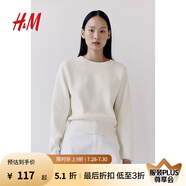 H&M女裝毛針織衫夏季柔軟舒適短款長(zhǎng)袖針織毛衣1245153 白色 155/80 XS