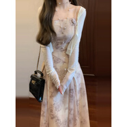 FEISIMI輕奢品牌2025春季連衣裙女士新款女裝衣服遮肚春天氣質(zhì)女神范裙子 吊帶裙+開(kāi)衫 M （建議95-105斤）
