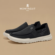 夢(mèng)特嬌男鞋 2026夏季新品輕薄透氣高端帆布樂(lè )福鞋男 軟底一腳蹬休閑鞋 黑色-4 41