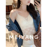 美洋（MEIYANG）蕾絲小吊帶 帶胸墊滿繡蕾絲花邊甜美性感背心新款休閑吊帶背心女 米白色 L