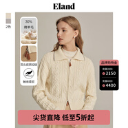 ELAND衣戀針織衫開(kāi)衫格雷系中短款羊毛混紡雙頭拉鏈毛衣 象牙白/白色(39)Ivory S (160)