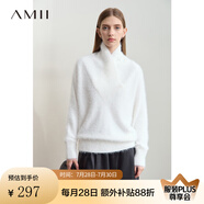 AMII2024冬新款奢柔溫暖交疊高領仿貂絨蝙蝠袖毛衣女寬松藏肉上衣 奶油白 165/88A/L