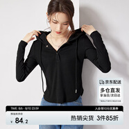 尚都比拉春秋慵懶風(fēng)連帽長袖t恤女顯瘦百搭純色女裝上衣 雅黑色 XL 