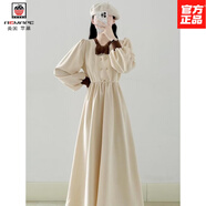 AEMAPE秋冬新款小香風(fēng)雙排扣法式長(cháng)袖連衣裙女過(guò)膝感減齡小個(gè)子長(cháng)裙 杏色加厚 【收藏關(guān)注店鋪優(yōu)先發(fā) M 【建議96-110斤】