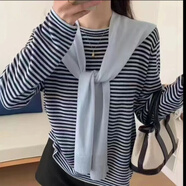 珞妮文藝復古時(shí)尚條紋針織衫女寬松洋氣百搭長(cháng)袖可拆卸套裝披肩上衣潮 黑色條紋 衣服+披肩 可拆卸 L 建議100-120斤