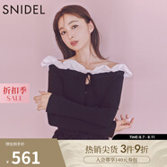 SNIDEL秋冬一字領(lǐng)荷葉邊露肩吊帶針織開衫上衣SWNT244179 黑色 均碼 （F）