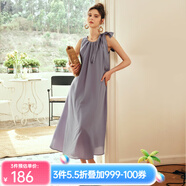 Olrain歐芮兒棕色無袖連衣裙女夏季新款寬松度假風(fēng)掛脖裙子沙灘裙 紫色 S