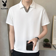 花花公子（PLAYBOY）t恤男休閑夏季2025新款Polo領(lǐng)商務(wù)寬松短袖男潮流時尚百搭上衣男 白色 XL