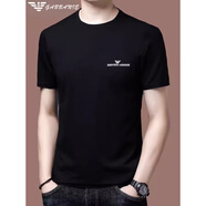 EMPORIO ARMANI EA7阿瑪尼男士短袖t恤夏季新款中年大碼圓領(lǐng)純·棉上衣體恤衫 黑色2117 3XL 185/(建議175-195斤