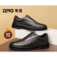 零度尚品男鞋商務(wù)休閑皮鞋男士真皮厚底耐磨休閑鞋男款鞋子春秋季 黑色-時(shí)尚紋理3775 38