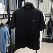 歐麥圖品牌t恤男短袖2025夏款純棉冰絲休閑簡(jiǎn)約圓領(lǐng)上衣男士短袖夏裝 黑色1 輕薄 S 90-110