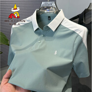 稻草人高端品牌拼接冰絲polo衫短袖男夏季寬松休閑運動短袖翻領(lǐng)t恤男薄 綠色 XL