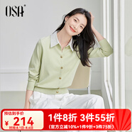 歐莎（OSA）知性通勤假兩件襯衫領(lǐng)學(xué)院風(fēng)針織衫女2025秋新款疊穿毛衣上衣氣質(zhì) 淺綠色 M