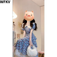 WFKV大碼女裝法式小眾碎花雪紡蕾絲拼接假兩件蛋糕仙女長裙胖MM連衣裙 圖片色 XL 【110-130斤】