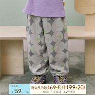 papa爬爬夏季新品兒童褲子印花防蚊褲男女寶寶雙層縐布長褲透氣寬松 淺灰色 140 cm