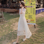 妤遇連衣裙女蕾絲2025年夏季新款收腰顯瘦高腰A字裙女裝優(yōu)雅氣質 白色 S