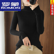 羅蒙（ROMON）高檔品牌不起球打底衫女25年洋氣半高領(lǐng)毛衣修身針織緊身秋冬內(nèi)搭 坑條黑色 M