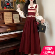 AEMAPE復(fù)古紅櫻桃愛心減齡針織連衣裙女裝2025春秋假兩件裙子女 紅色 M 【建議80-100斤】