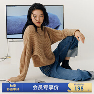 simple pieces毛衣女SPS年春季羊駝毛棒針圓領(lǐng)繭型袖毛衣 燕麥駝現(xiàn)貨 M