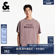 杰克·瓊斯（JACK&JONES）男裝秋季T恤寬松圓領(lǐng)字母刺繡水洗做舊背后圖案膠印上衣225301128 E16玫瑰灰褐色 XS （165）