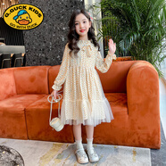 G.duck女童秋裝碎花連衣裙2025新款兒童裝女孩馬甲公主春秋洋氣長(cháng)袖裙子 YLC220S女童碎花裙【黃色】 無(wú)馬 cm 140