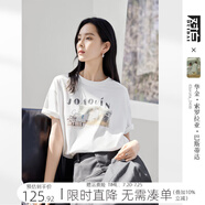 對白藝術畫作聯(lián)名休閑印花白色短袖T恤女2025夏新款涼感抑菌上衣 月光白 L
