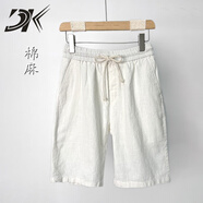DK高端男裝棉麻短褲男夏薄款透氣五分褲苧麻料大褲衩子直筒休閑中褲 白色 M --褲長(zhǎng)50cm建議90-115斤