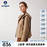 Navigare意大利小帆船女士短裝風(fēng)衣秋季休閑連帽通勤夾克小個(gè)子百搭短外套 古巴砂 XL