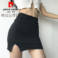 皮爾卡丹（pierre cardin）歐美性感修身款單側小開(kāi)叉半身裙高腰包臀黑色防走光帶安全褲短裙 黑色 現貨速發(fā) XS