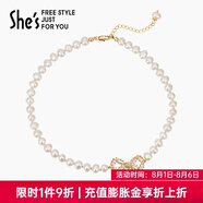 She's茜子蝴蝶結(jié)吊墜珍珠項鏈頸鏈精致輕奢小眾時尚鎖骨鏈生日禮物女 金色K2