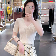 BJORN MOAN杏色時尚套裝女2025夏新款氣質V領顯瘦上衣波點雪紡半身裙兩件套 杏色上衣 S 建議80-100斤
