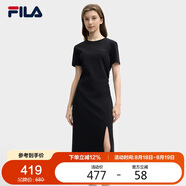 FILA 斐樂針織連衣裙2025夏季時尚休閑開叉顯瘦修身T恤長裙