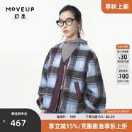 幻走（MOVEUP）2024秋季新款.FUN系列撞布格紋口袋設計師短款外套女 灰藍 L