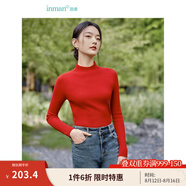 茵曼（INMAN）半高領(lǐng)打底衫春秋女裝修身套頭針織毛衣 大紅色 S
