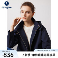 Navigare意大利小帆船女士短裝風(fēng)衣25春季寬松大衣休閑連帽通勤百搭短外套 海軍藍(lán) XL