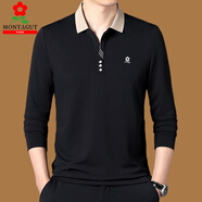 夢(mèng)特嬌法國進(jìn)口春秋季男士爸爸裝桑蠶絲長(cháng)袖t恤中老年翻領(lǐng)打底polo衫 高檔品牌特價(jià)斷碼/黑色 L 175建議【130-150斤】