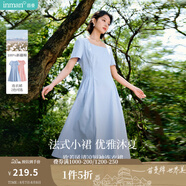 茵曼（INMAN）章若楠同款歐若風(fēng)法式吊帶連衣裙2025夏季新品女裝淡鵝黃色裙子 粉藍(lán)色-W18528313 M